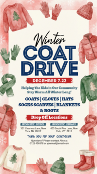 White Illustrative Winter Coat Drive Digital Display (9:16) template