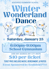 White Illustrative Winter Dance Flyer A4 template