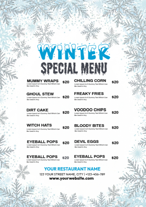 Winter Menu Pattern White Illustrative Winter Menu A4 Template | PosterMyWall