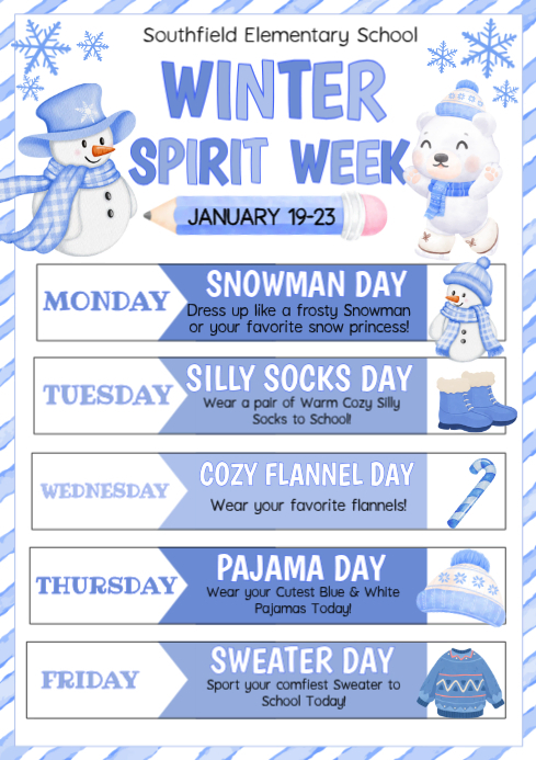 White Illustrative Winter School Spirit Week A4 template