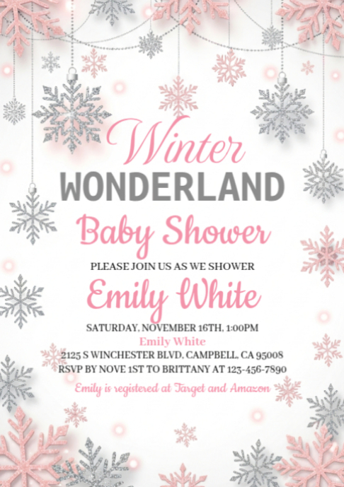 White Illustrative Winter Wonderland Baby Shower A2 template