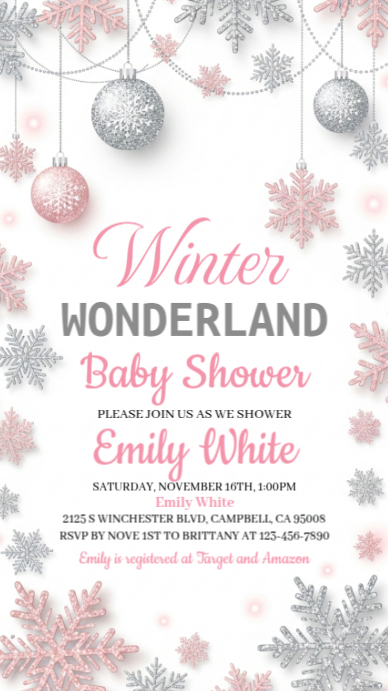 White Illustrative Winter Wonderland Baby Shower Instagram Story template
