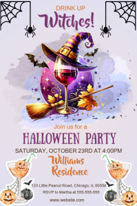 White Illustrative Witches Drink Party Poster Плакат template