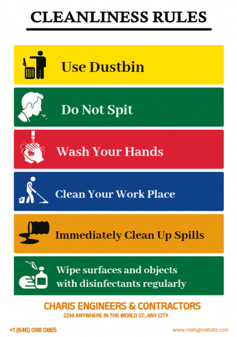 White Illustrative Workplace Cleanliness Rules Poster - Essential ...