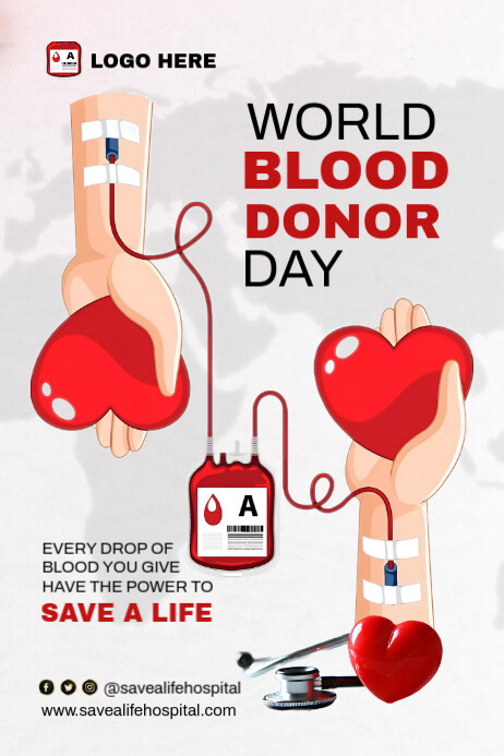 White Illustrative World Blood Donor Day Template Poster | PosterMyWall