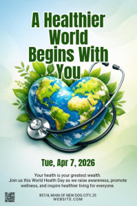 White Illustrative World Health Day Pinterest Graphic template