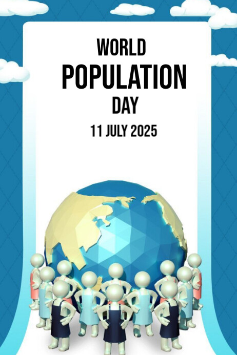 White illustrative world population day poster Template | PosterMyWall