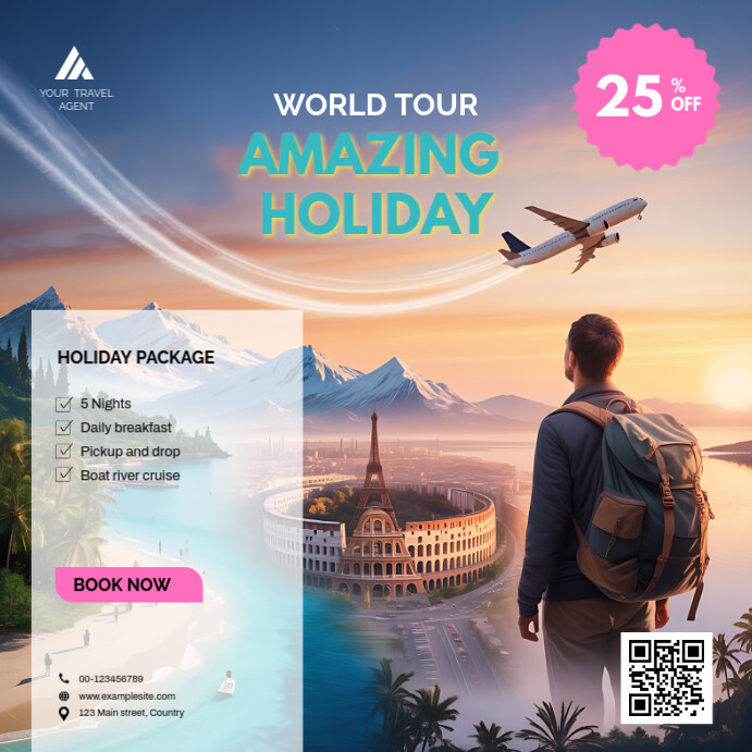 White Illustrative World Tour Travel Agent Ads Instagram Post template