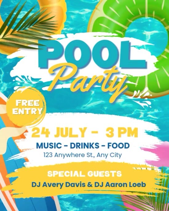 White Ilustratif Pool Party Instagram Portrait template