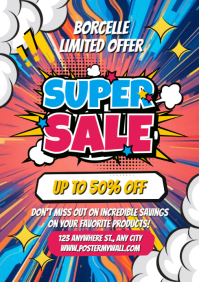 White Ilustratif Super Sale Promotion A4 template