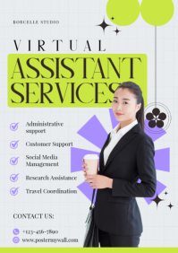 สีขาว Virtual Assistant Services A4 Template
