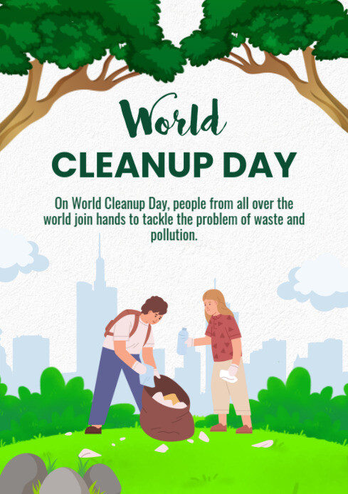 White Ilustratif World Cleanup Day A4 Templat | PosterMyWall