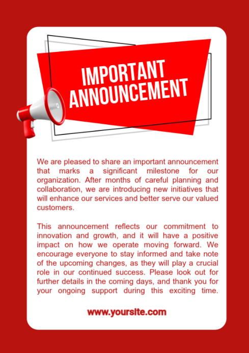 Copy of White Important Announcement A2 | PosterMyWall