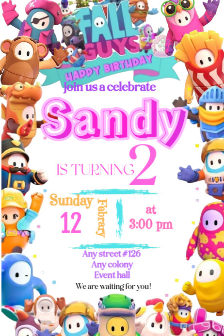 Fall Guys Invitation Plantilla de Fall Guys Invitation Poster celebration happy Brithday ...