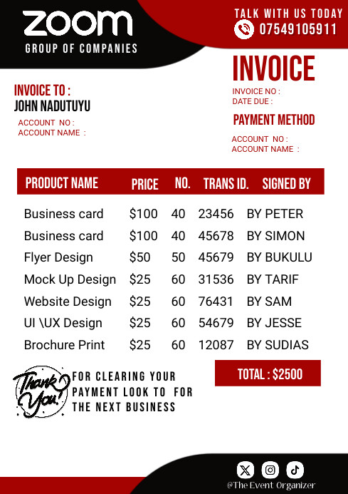 White Invoice A2 template