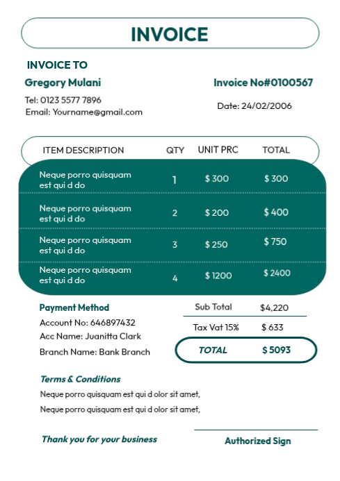 White Invoice A4 Template | PosterMyWall