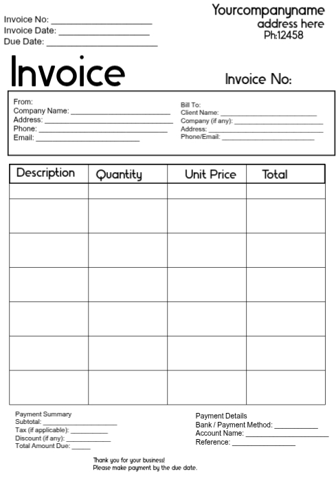 White Invoice A4 Template | PosterMyWall
