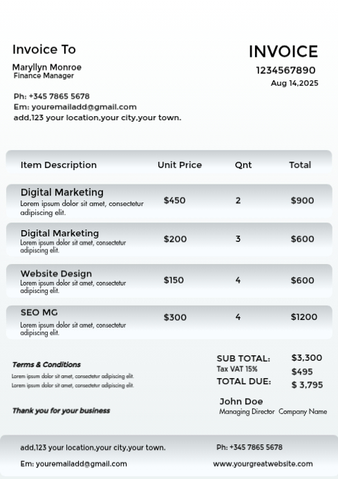 Modèle White Invoice A4 | PosterMyWall