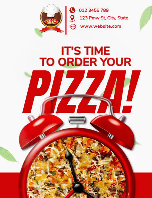 White It's Time To Order Your Pizza! - Delicious Pizza Delivery & Takeaway Poster Flyer (us Letter) template