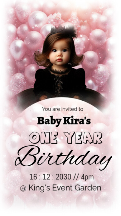 White Joyful 1 Year Birthday  Digital Display (9:16) template