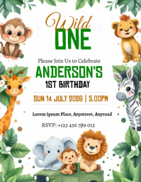 White Joyful 1st Birthday Celebration Flyer Løbeseddel (US Letter) template