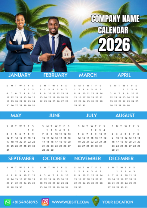 White Joyful 2026 Calendar Design Template  A4