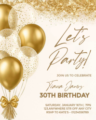 White Joyful 30th Birthday Party Flyer Instagram Portrait template