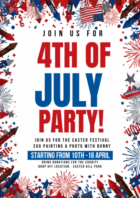 White Joyful 4 Th Of July Party A4 template