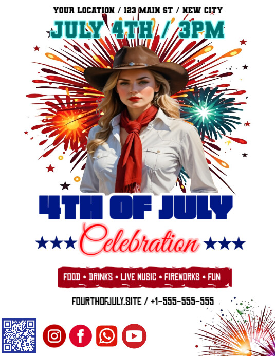 White Joyful 4th July Celebration Flyer template