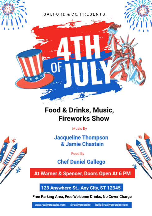 White Joyful 4th July Poster Template A4