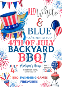 White Joyful 4th of July Backyard BBQ A6 template
