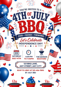 White Joyful 4th of July BBQ A4 template