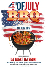 White Joyful 4th of July BBQ Party A4 template