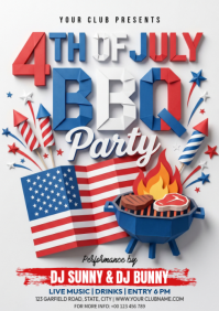 White Joyful 4th of July BBQ Party A4 template