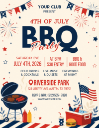 White Joyful 4th of July BBQ Party Flyer Folder (US Letter) template