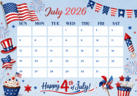 White Joyful 4th of July Calendar A4 template