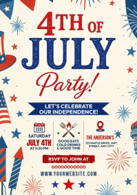 White Joyful 4th of July Celebration A4 template