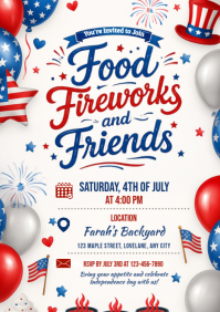 White Joyful 4th of July Celebration A4 template