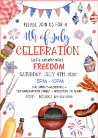 White Joyful 4th of July Celebration A6 template