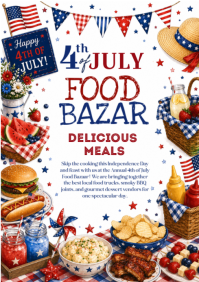 White Joyful 4th of July Food Bazaar A4 template
