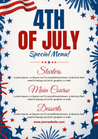 White Joyful 4th of July Menu A4 template