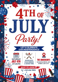 White Joyful 4th of July Party A4 template