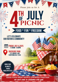 White Joyful 4th of July Picnic A3 template