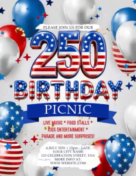 White Joyful 4th of July Picnic Flyer Video Folheto (US Letter) template