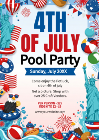 White Joyful 4th of July Pool Party A4 template