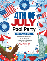 White Joyful 4th of July Pool Party Flyer template