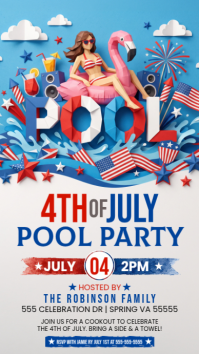 White Joyful 4th of July Pool Party Instagram Story template