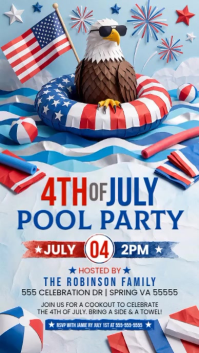 White Joyful 4th of July Pool Party Instagram Story Video template