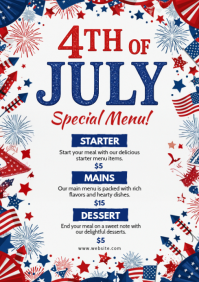 White Joyful 4th of July Special Menu A4 template