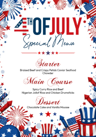 White Joyful 4th of July Special Menu A4 template